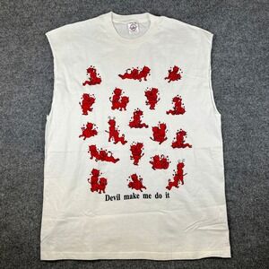 Vintage Sex Positions T Shirt Mens XL White Devil Made Me Do It Sleeveless 90s